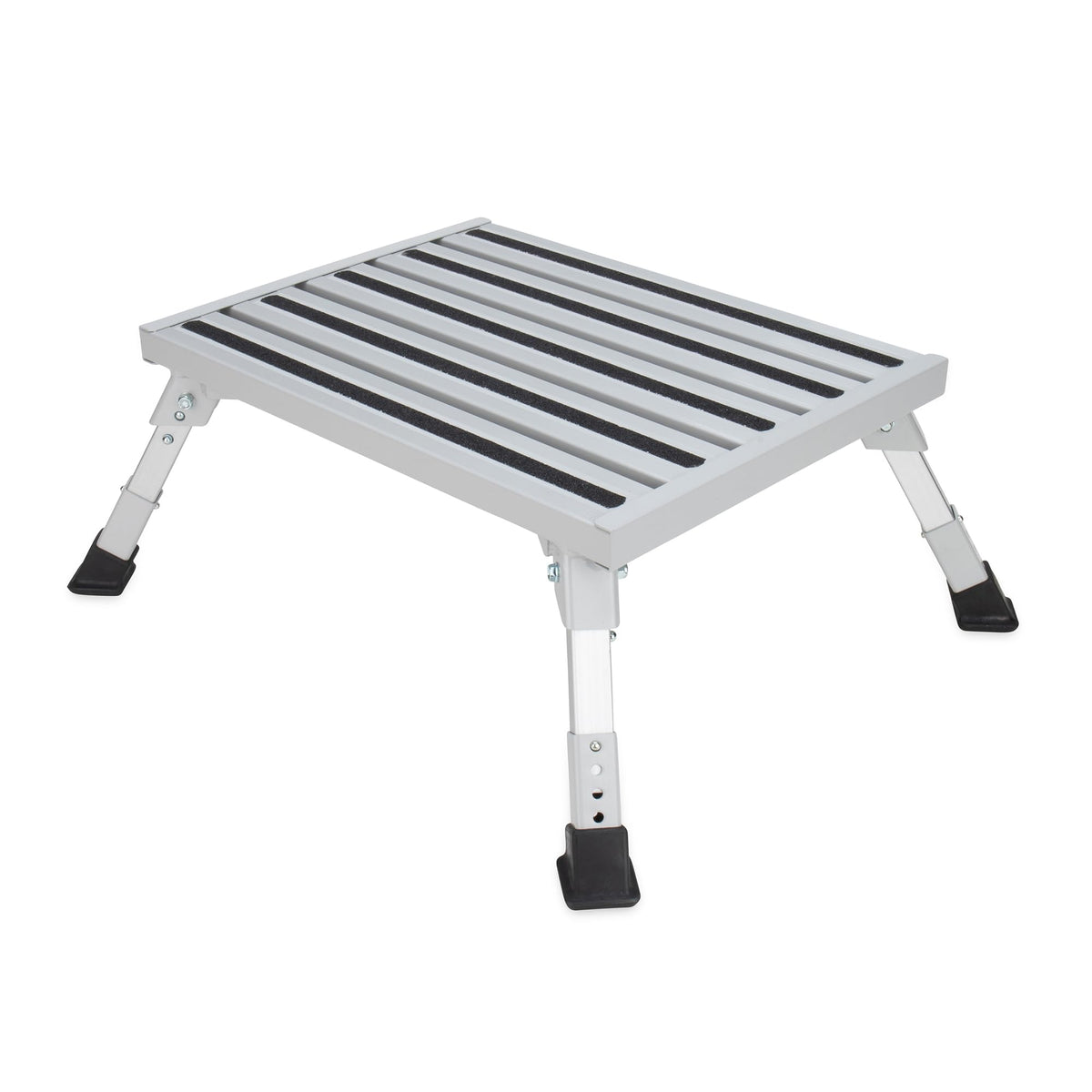 CAMCO 43676 Camco Folding Aluminum Step Stool, Adjustable Height for RV and Trailers, Silver - Lightweight, Foldable, and Heavy-Duty Stepping Platform for Home and Camping