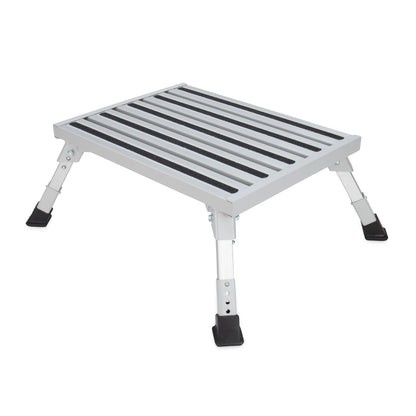 CAMCO 43676 Camco Folding Aluminum Step Stool, Adjustable Height for RV and Trailers, Silver - Lightweight, Foldable, and Heavy-Duty Stepping Platform for Home and Camping