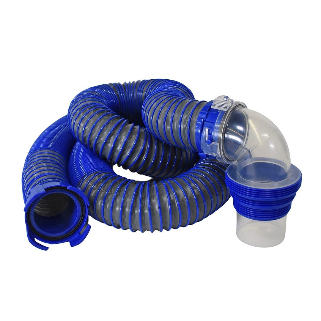 DURAFLEX 22008 Duraflex Gator® Sewer Hose 22008, 30 Ft Extended Len, 114 In Compressed Len, 3 In Hose Diameter, 24 Mil Polypropylene With Polymer Ribbed Construction, Charcoal Gray, With Four Drip Caps/Clear Elbow