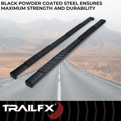 TRAILFX A4022B TrailFX A4022B Nerf Bars for Jeep Gladiator JT 2020-2025 Titanium Black Powder Coated Steel 4 Inch Trapezoid Straight Side Steps with Step Pads Plastic End Caps Rocker Panel Mount Running Board Pair