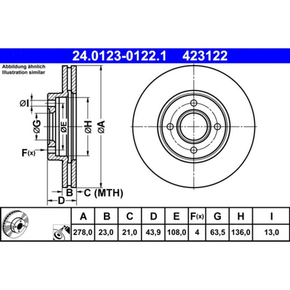 ATE 423122 ATE 24.0123-0122.1 Brake Disc Rotors