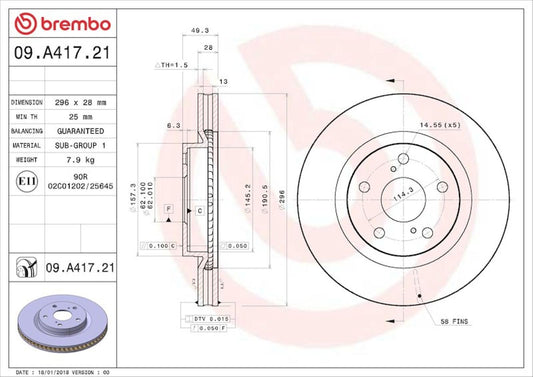 BREMBO 09A41721C02 Brembo Disc Brake Rotor 09.A417.21