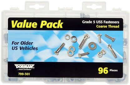 DORMAN 799-301 Dorman 799-301 USS Grade 5 Standard Hardware Value Pack- 14 Sku's- 96 Pieces, 96 Pack Universal Fit