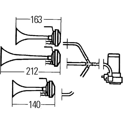 HELLA 003001671 Hella 003001671 Triple-Tone Air Horn Kit with 12V Air Compressor and Mounting Bracket