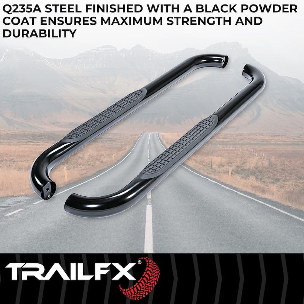 TRAILFX A0061B TrailFX Nerf Bars for Chevrolet Silverado 1500 Standard Cab 2020-202 Black Powder Coated Steel 3 Inch Round Bent Side Steps Slip-Resistant Step Pads Frame Body Mount Set of 2 Running Boards