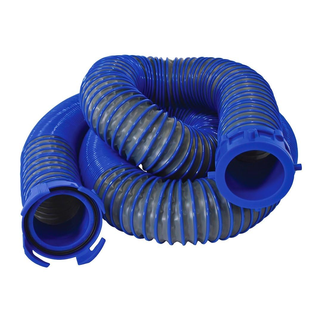 DURAFLEX 22008 Duraflex Gator® Sewer Hose 22008, 30 Ft Extended Len, 114 In Compressed Len, 3 In Hose Diameter, 24 Mil Polypropylene With Polymer Ribbed Construction, Charcoal Gray, With Four Drip Caps/Clear Elbow