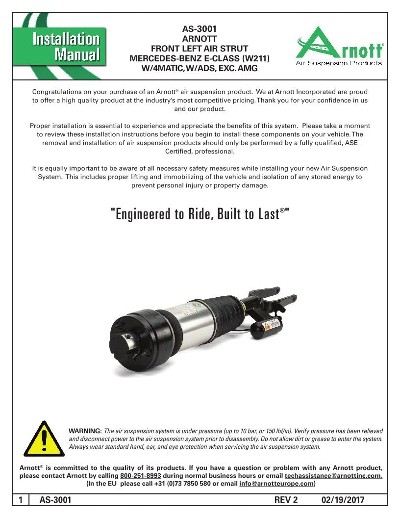 ARNOTT AS-3001 Arnott Replacement For E320 E350 E500 E550 4Matic W211 Front Left Air Strut