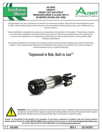 ARNOTT AS-3001 Arnott Replacement For E320 E350 E500 E550 4Matic W211 Front Left Air Strut