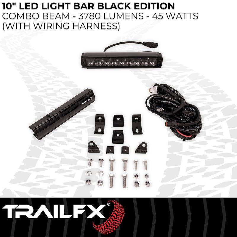 TRAILFX 10SRBKCM TrailFX 10SRBKCM Light Bar 10 Inch Single Row LED 45W Combo Spot and Flood Lights 3780 Raw Lumens Black Aluminum Housing IP67 with Brackets and Installation Hardware