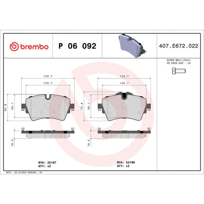 BREMBO P06092 Brembo P06092 Low-Met Front Disc Brake Pad Set BMW OE# 34106874034