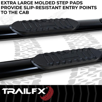 TRAILFX A1548B TrailFX Nerf Bars for Double Cab Chevrolet Silverado 1500 2020-2021 Black Powder Coated Steel 4 Inch Oval Straight Side Steps with Step Pads Welded End Caps Rocker Panel Mount Pair Running Boards