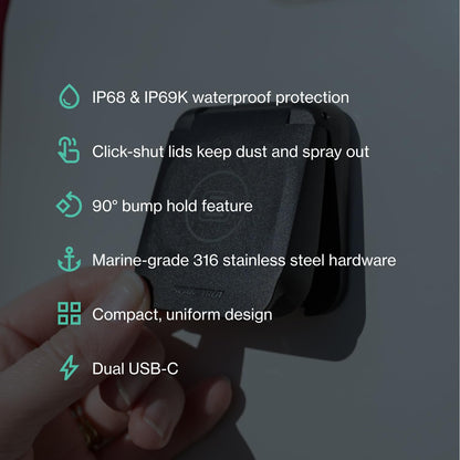 SCANSTRUT SC-V-USB-01 Scanstrut Ventura SC-V-USB-01 Dual USB-C Socket, 60W Fast Charge, IP68/IP69K Waterproof, 12/24V DC, Marine-Grade Flush Mount for RV, Van & Boat