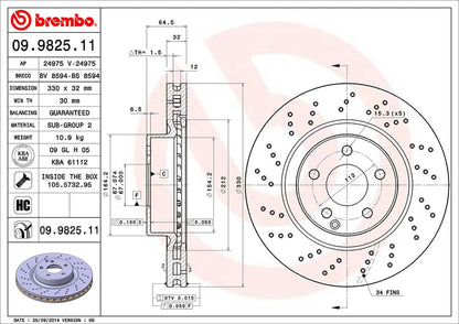 BREMBO 09982511C02 Brembo 09.9825.11 UV Coated vented drilled Front Brake Rotor MERCEDES-BENZ/MERCEDES-BENZ (BBDC) OE# A2304210812