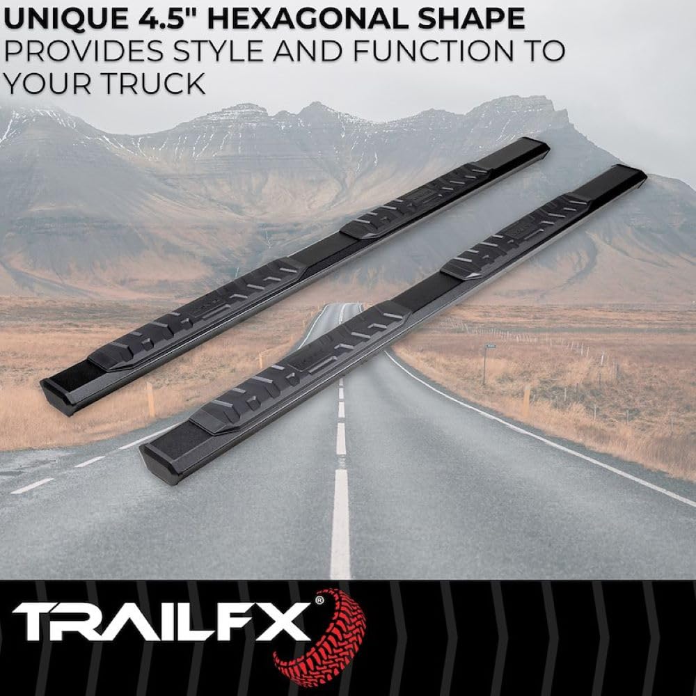 TRAILFX AL4020B TrailFX Nerf Bars Fits 2022-2026 Ford Maverick Titanium Black Powder Coated Aluminum 4.5 Inch Hexagonal Side Steps with Step Pads Rocker Panel Mount Set of 2 Running Boards