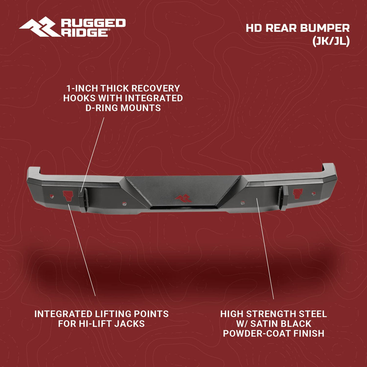 RUGGED RIDGE 11540.36 Rugged Ridge HD Bumper - Fits Rear 2018–2025 Jeep Wrangler JL - Full-Width - Trail-Tested Steel Construction - Off-Road Ready Exterior Accessory - Black