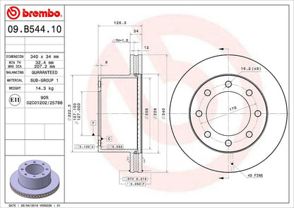 BREMBO 09B54410C02 Brembo 09.B544.10 Standard vented Rear Brake Rotor Ford OE# 9C3Z2C026A
