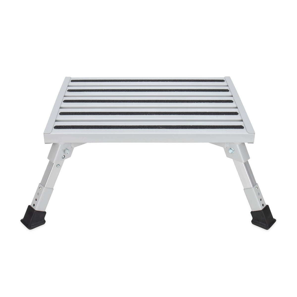 CAMCO 43676 Camco Folding Aluminum Step Stool, Adjustable Height for RV and Trailers, Silver - Lightweight, Foldable, and Heavy-Duty Stepping Platform for Home and Camping