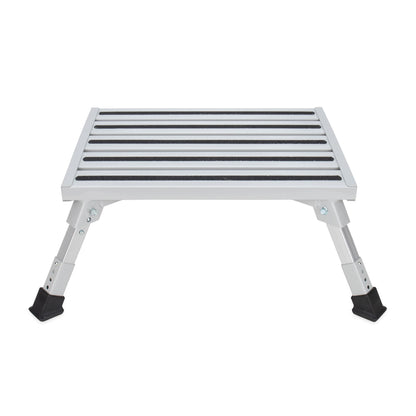 CAMCO 43676 Camco Folding Aluminum Step Stool, Adjustable Height for RV and Trailers, Silver - Lightweight, Foldable, and Heavy-Duty Stepping Platform for Home and Camping