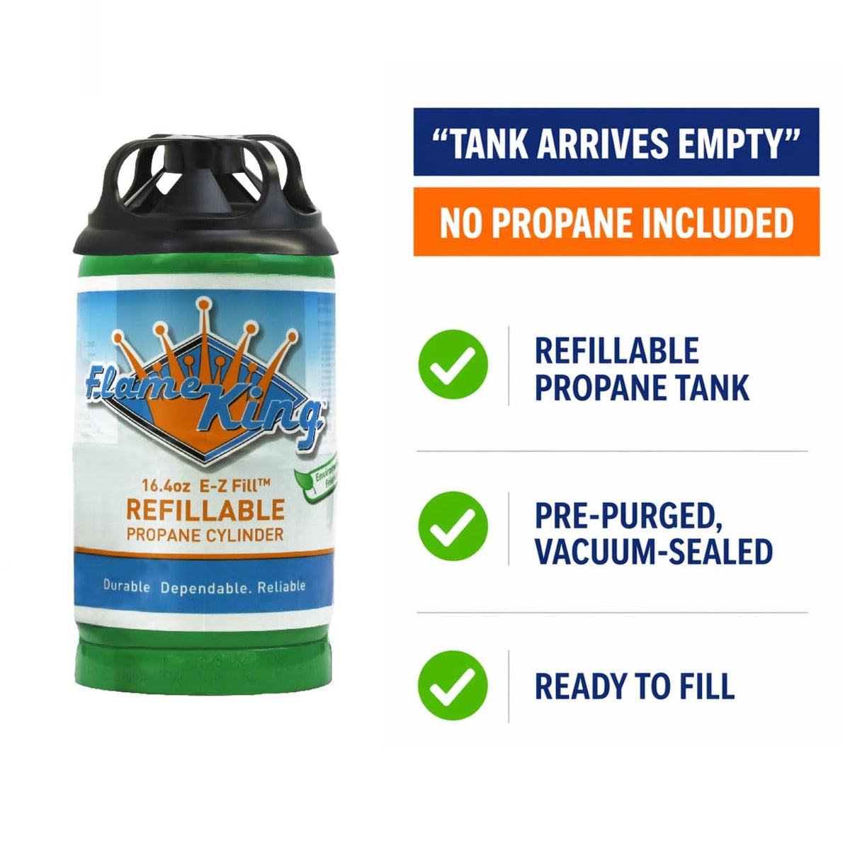 FLAME KING YSN1LBKT Flame King Refillable 1LB Empty Propane Cylinder Tank with Refill Kit and CGA600 Connection - Reusable, Safe and Legal Refill Option, DOT Compliant