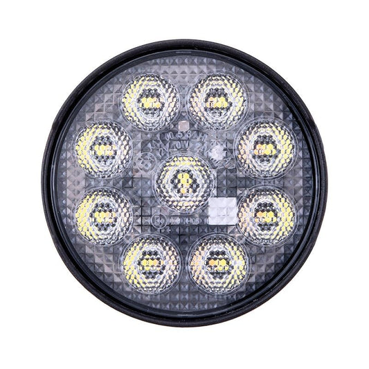 TRAILFX 4RNDWLAMF1 TrailFX 4RNDWLAMF1 Round LED Work Light 4 Inch 45W Flood Beam Dual White and Amber Flash 6600 Raw Lumens Black Aluminum Pedestal Mount and Installation Hardware