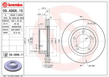 BREMBO 09.A966.11 Brembo 09.A966.11 UV Coated vented Front Brake Rotor LEXUS/TOYOTA/TOYOTA (FAW) OE# 4351260180