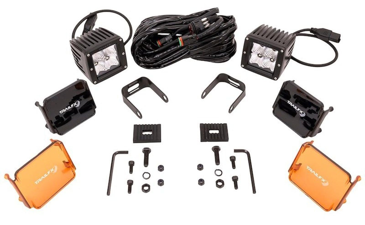 TRAILFX 2X2F2 Trailfx Driving/Fog Light 2X2F2, LED Bulb, 4 Clear LED 5 Watt Bulbs, 3 Inch Square, 90 Degree Flood Beam, Amber Polycarbonate Lens, Bracket Mount, 20 Watt Blubs Amp Draw 1.2 AMP At 12 Volts, Set Of 2