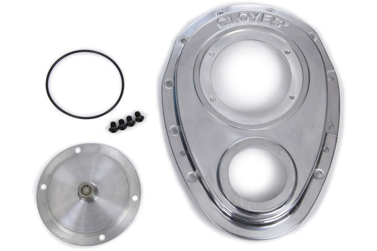 CLOYES 9-221 CloyesTiming Cover, Quick Button, 2 Piece, Aluminum, Polished, Small Block Chevy, Kit