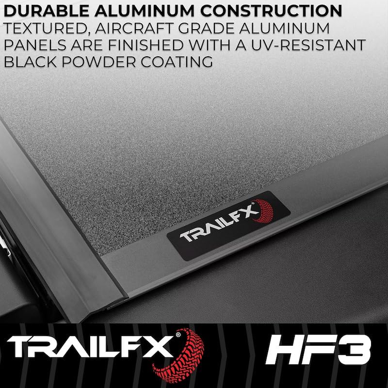 TRAILFX TFX8014 Hard Tri-Fold Tonneau Cover Fits Toyota Tacoma 6 Foot Bed 2024-2025 Lockable 3 Panel Folding Gloss Black Powder Coated Aluminum Low Profile Truck Bed Cover TrailFX TFX8014