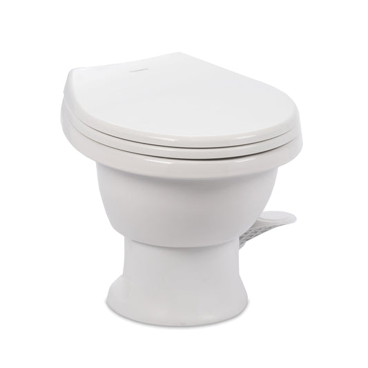DOMETIC 9610008263 Dometic Model 411 Complete RV Toilet | Round Porcelain Bowl | Universal Fit & 2-Bolt Mount | Low-Profile 13–5/8" Seat Height | Gravity Flush Toilet with Soft-Close Seat | White - (9610008263)