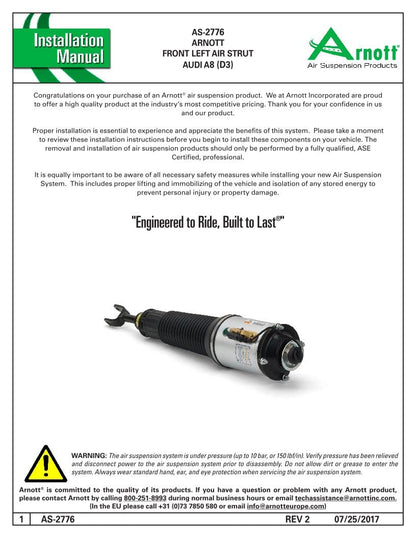 ARNOTT AS-2776 Arnott AS-2776 Front Left Air Strut (2-09 Audi A8 (Normal))