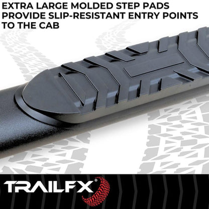 TRAILFX A1002B TrailFX Side Steps with Step Pads 4 Inch Oval Bent Nerf Bar Titanium Black Powder-Coated Steel, Welded End Caps, Rocker Panel Mount, Slip-Resistant, Set of 2 TrailFX A1002B
