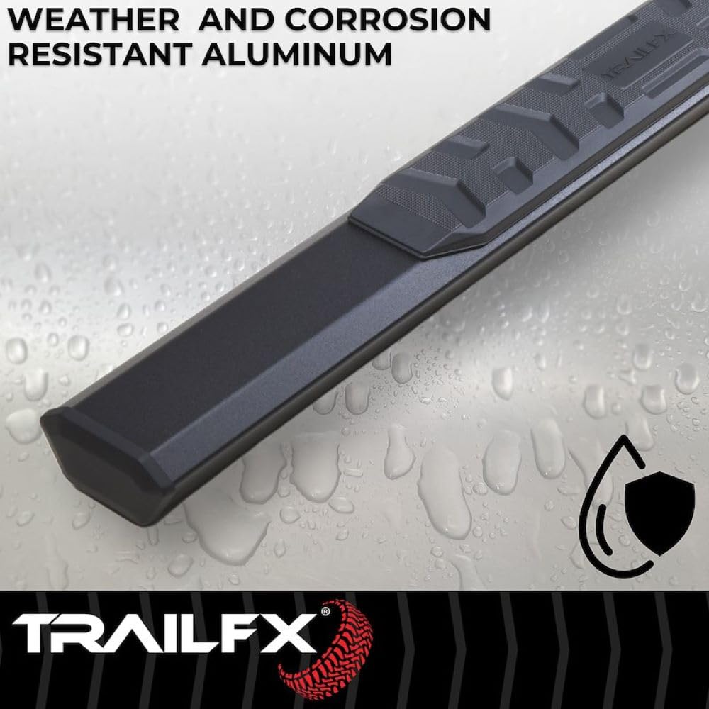 TRAILFX AL4005B TrailFX Nerf Bars for 2019-2025 Chevrolet Silverado 1500 Double Cab Titanium Black Powder Coated Aluminum 4.5 Inch Hexagonal Side Steps with Step Pads Rocker Panel Mount Set of 2 Running Boards