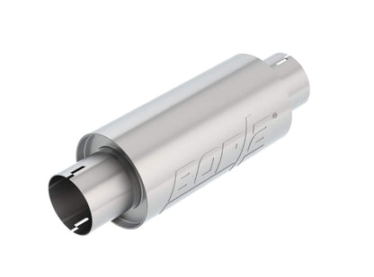 BORLA 401343 BORLA 401343 Resonator/Specialty Resonator - 3" Center Inlet/ 3" Center Outlet 5" Round x 10" Long Body 15" Overall Length. Universal Part. Reversible Design. Notched Necks.