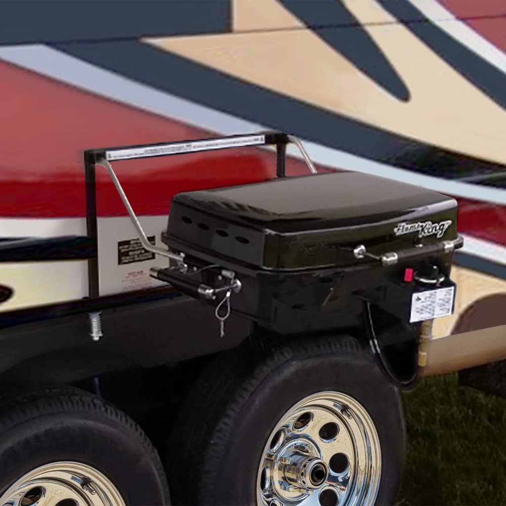 FLAME KING YSN-HT-500 Flame King - YSNHT500 RV Or Trailer Mounted BBQ - Motorhome Gas Grill - 214 Sq Inch Cooking Surface - Adjustable Flame Controller, Black