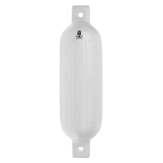 T-H MARINE BE-GE-52178-DP T-H Marine Ribbed Boat Fender | Premium Marine Grade PVC | Two Eye Holes for Horizontal or Vertical Deployment | 5.5" x 20", White