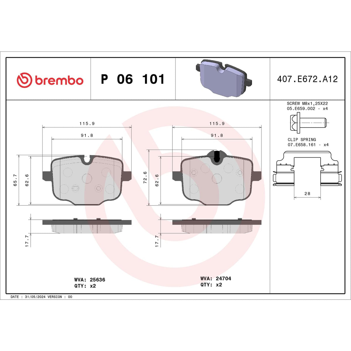 BREMBO P06101 Brembo P06101 Low-Met Rear Disc Brake Pad Set BMW OE# 34216870552