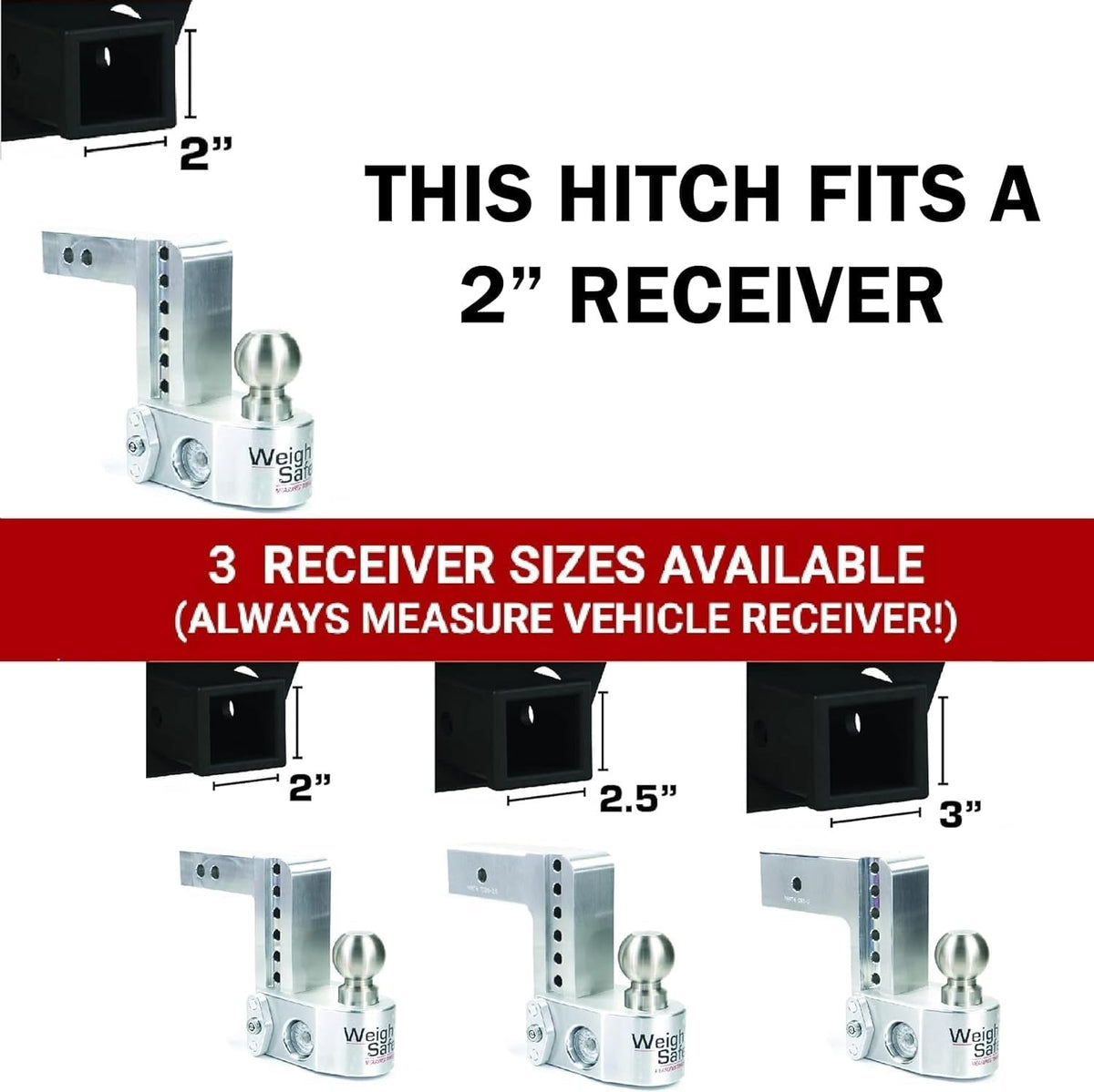 WEIGH SAFE WS8-2.5-KA Weigh Safe Adjustable Trailer Hitch Ball Mount - 8" Drop Hitch for 2.5" Receiver w/ 2 pc Keyed Alike Lock Set, Premium Aluminum Trailer Tow Hitch w/ Built in Weight Scale for Anti Sway, 18,500 lbs GTW