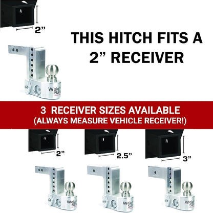 WEIGH SAFE WS8-2.5-KA Weigh Safe Adjustable Trailer Hitch Ball Mount - 8" Drop Hitch for 2.5" Receiver w/ 2 pc Keyed Alike Lock Set, Premium Aluminum Trailer Tow Hitch w/ Built in Weight Scale for Anti Sway, 18,500 lbs GTW