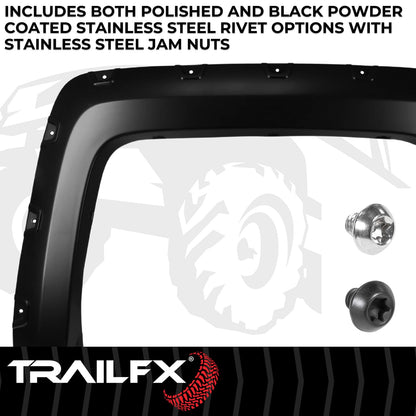 TRAILFX TFC3003S TrailFX Pocket Style Fender Flares for Chevrolet Silverado 1500 5.7 Foot Bed 2007-2013 Black Smooth Paintable Polypropylene Set of 4 with Stainless and Black Steel Rivets TrailFX TFC3003S