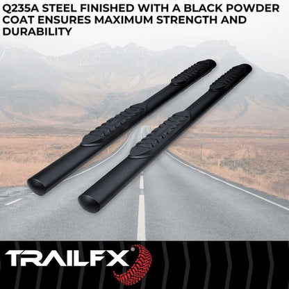 TRAILFX A1555T TrailFX Nerf Bars Fits Ford Bronco 4 Door 2021-2025 Steel 4 Inch Oval Straight Powder Coated Black with Step Pads Rocker Panel Mount Running Boards TrailFX A1555T