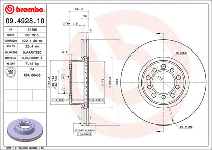 BREMBO 09492810C02 Brembo 09.4928.10 Standard vented Front Brake Rotor MERCEDES-BENZ OE# A1264210512