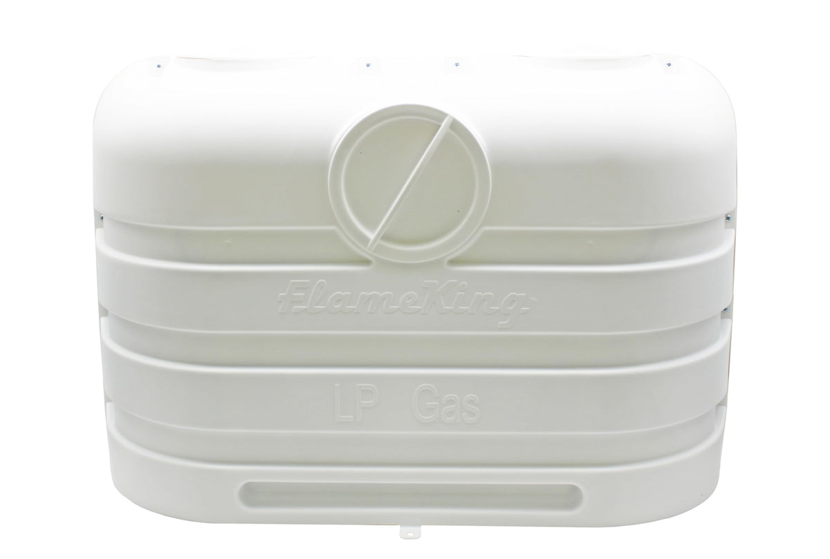 FLAME KING YSN-PCC-RV20-WHT Flame King Dual 20LB LP Propane Tank Light Plastic Heavy Duty Cover for RV, Travel Trailer, Camper - White