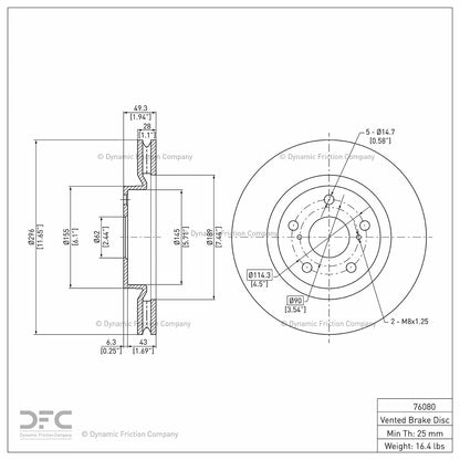 Dynamic Friction 600-76080 Front Brake Rotor