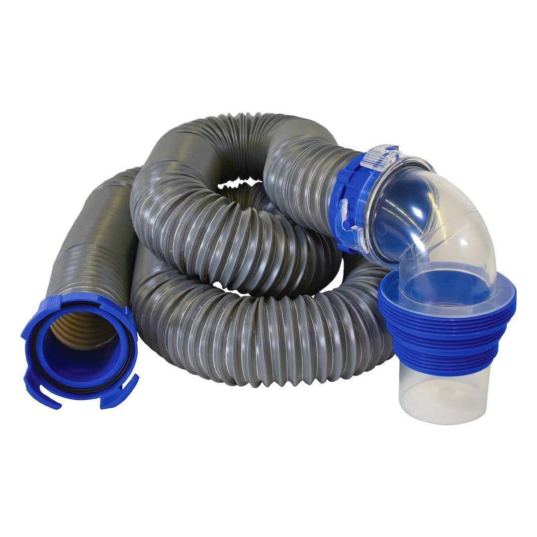 DURAFLEX 22007 Duraflex Gator® Sewer Hose 22007, 30 Ft Extended Len, 106 In Compressed Len, 3 In Hose Dia, 21 Mil Polypropylene With Steel Wire Reinforced Construction, Charcoal Gray, With Four Drip Caps/Clear Elbow