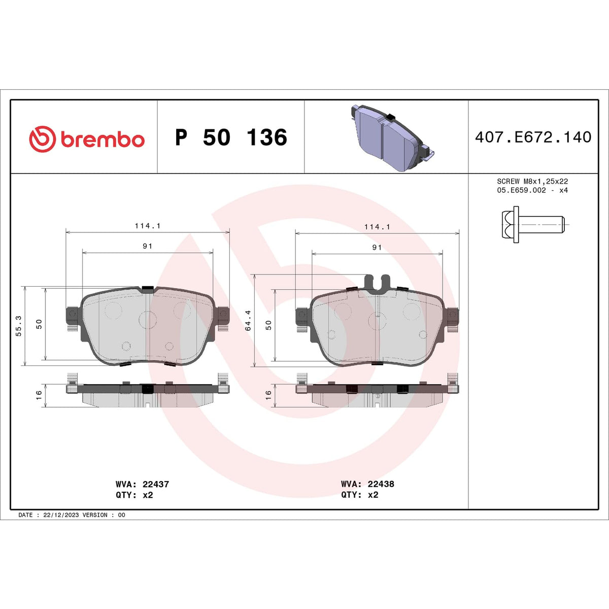 BREMBO P50136 Brembo P50136 Low-Met Rear Disc Brake Pad Set MERCEDES-BENZ OE# A0004206000