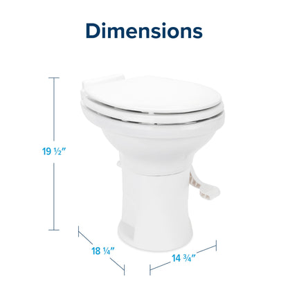 CAMCO 41710 Camco Premium Ceramic Camper/RV Toilet - Features Gravity Flush System with Convenient Foot Pedal & Full-Sized Ergonomic Design with 18" Chair Height - Soft-Close Wood Seat & Lid - White (41710)
