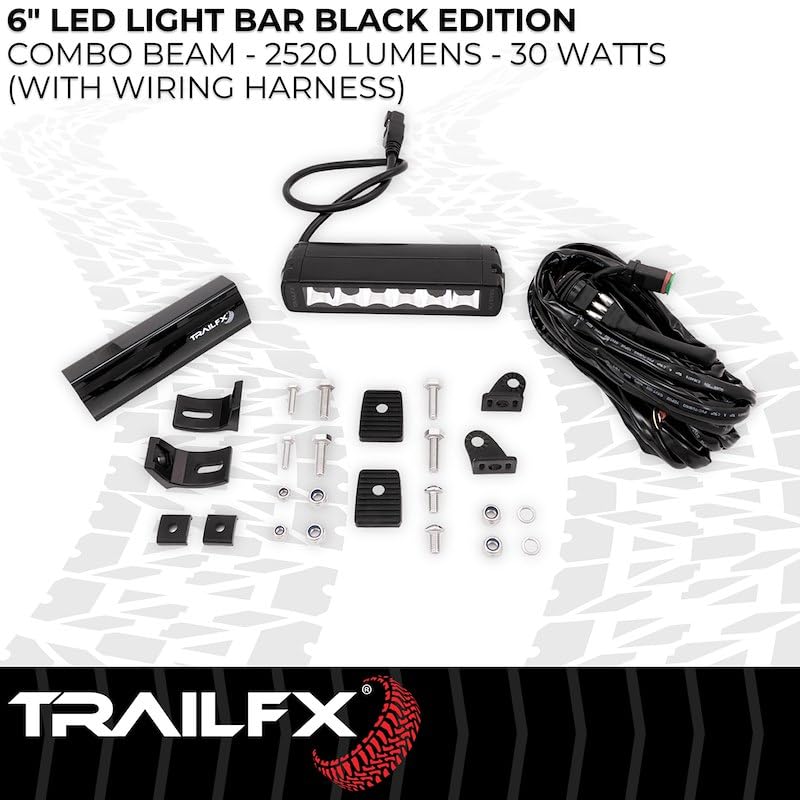 TRAILFX 6SRBKCM TrailFX 6SRBKCM Light Bar 6 Inch Single Row LED 30W Combo Spot and Flood 2520 Raw Lumens Black Aluminum Housing IP67 with Brackets and Installation Hardware