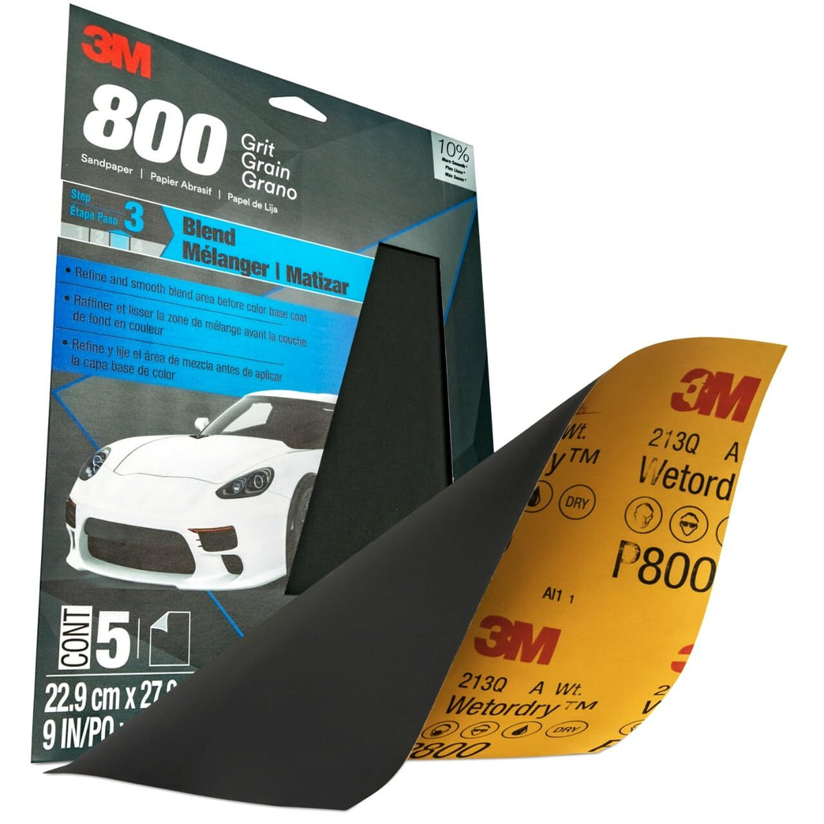 3M 32035 3M Wetordry Sandpaper, 32035, 800 Grit, 9 in x 11 in, 5 Sheets Per Pack