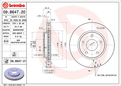 BREMBO 09B64721C02 Brembo 09.B647.21 UV Coated Pillar Vented Front Brake Rotor DODGE OE# 5105513AA