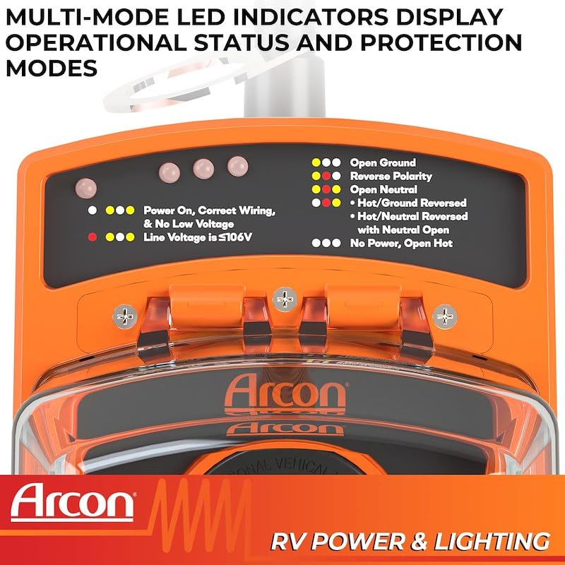 ARCON 19758 Arcon 19758 Portable 30 Amp 120 Volt RV Surge Protector with CETL Certification, 3600 Joules Power Surge Protection, Low Voltage & Fault Indicator Lights, Lock and 36 Inch Cable Included